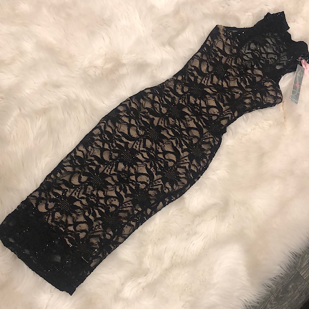 Sexy Little Black Dress - Nude lining with mesh pattern and Black sparkle